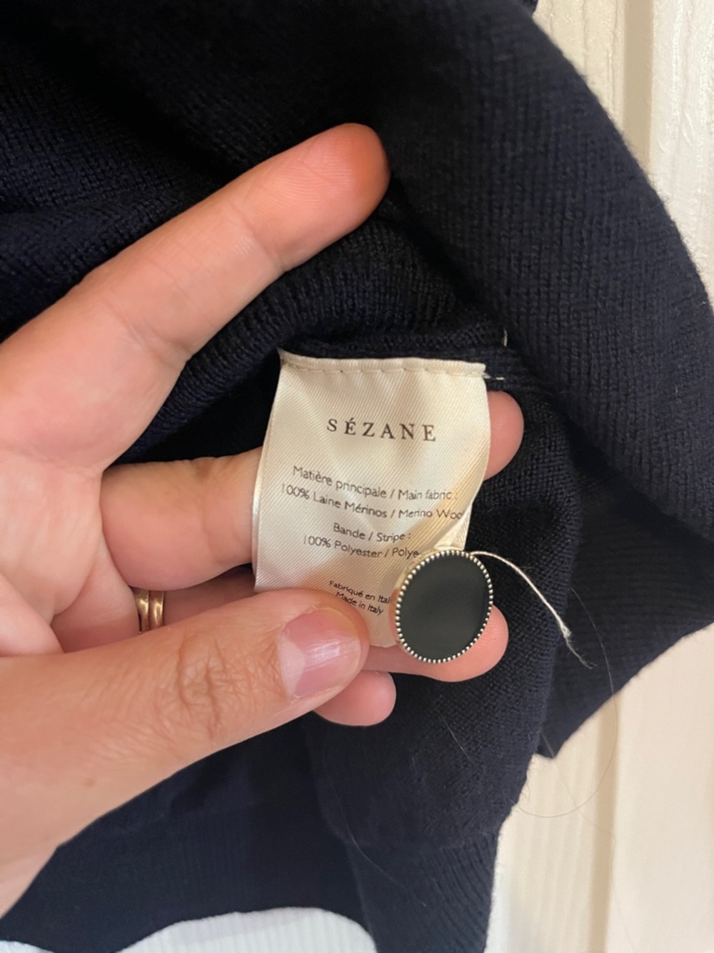 Sezane Jacob Jumper Navy Blue Button-Shoulder Knit Sweater - Picture 8 of 9